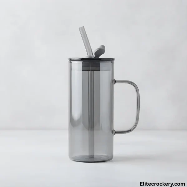 Empty minimalist glass mug with straw