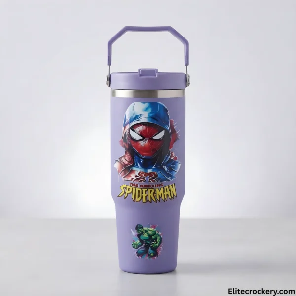 Purple kids tumbler with Spiderman and Hulk design