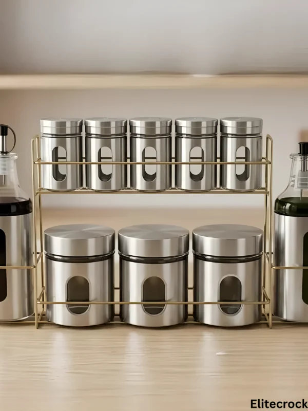 Stainless Steel Spice Rack Set Stainless steel spice rack set on wooden table