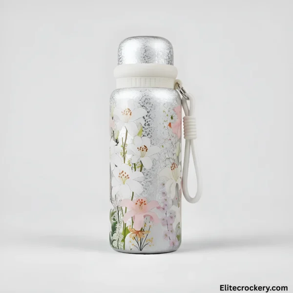 800ml floral water bottle white