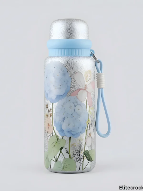 Uylee Blue Floral Bottle 800ml floral water bottle blue