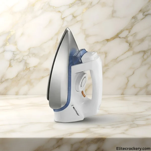 Side profile of Westpoint Dry Iron showcasing non-stick soleplate