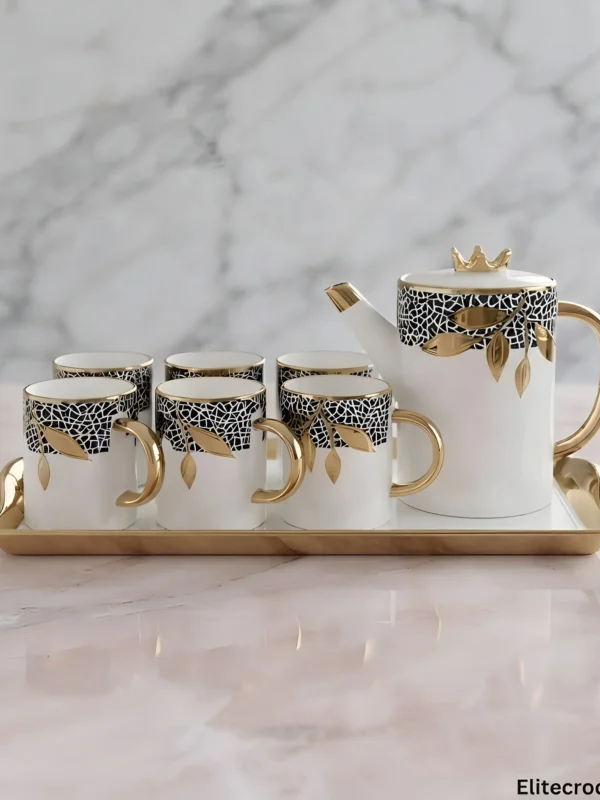 Complete 8 piece coffee set with tray teapot and cups