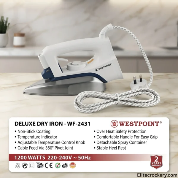 Westpoint Dry Iron specification banner highlighting 1200 watts
