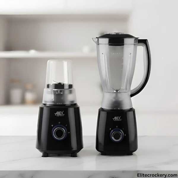 Anex blender and grinder in black color placed on a kitchen counter