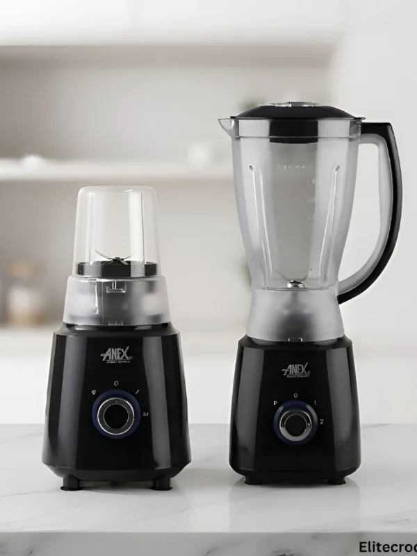 Anex blender and grinder in black color placed on a kitchen counter