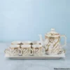Complete 8 piece tea set with tray teapot and 6 cups