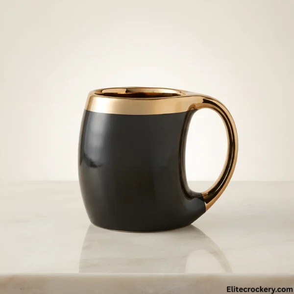 Luxury black ceramic mug with metallic gold lining interior