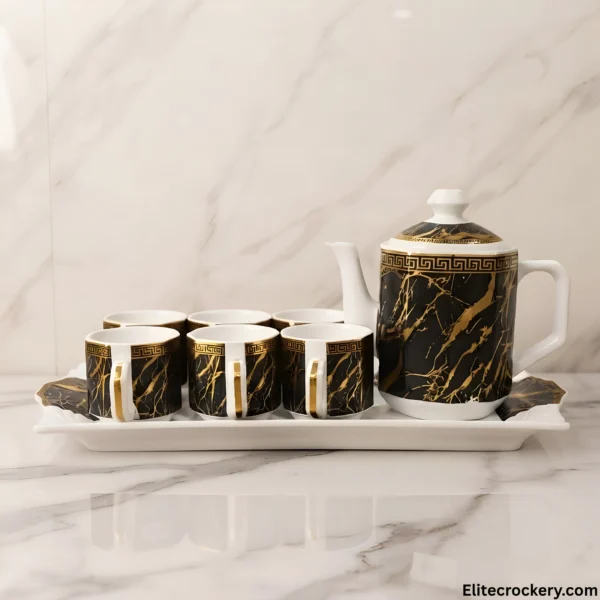 luxury black and gold 8 piece coffee set complete view