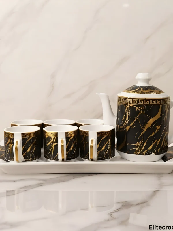 luxury black and gold 8 piece coffee set complete view