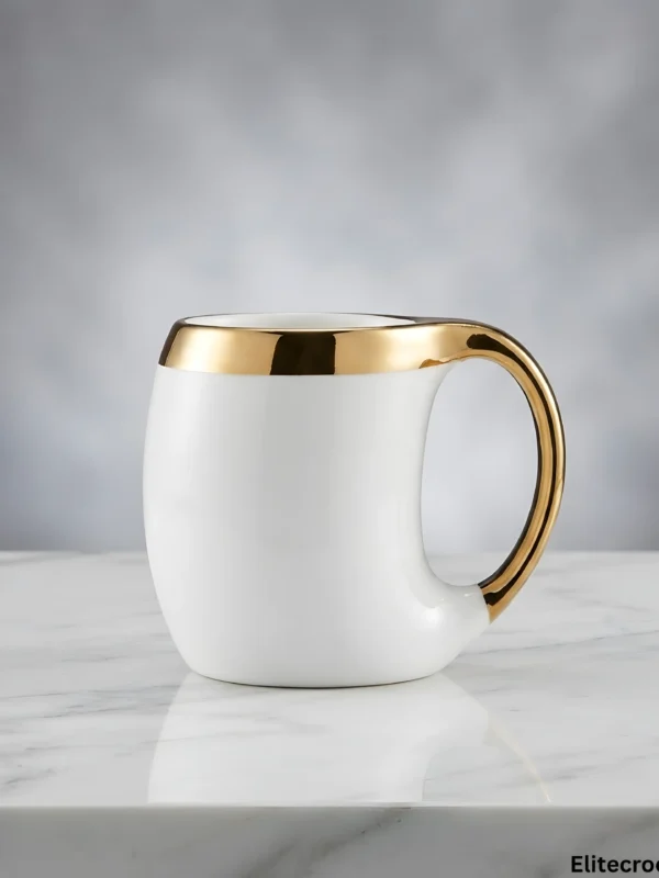 Luxury Gold Trim Ceramic Coffee Mug side view with golden ergonomic handle