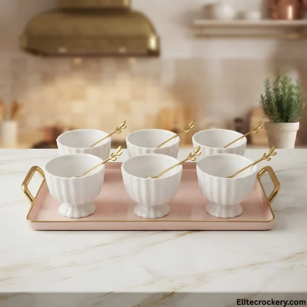 Akura Ice Cream Set with tray and gold spoons