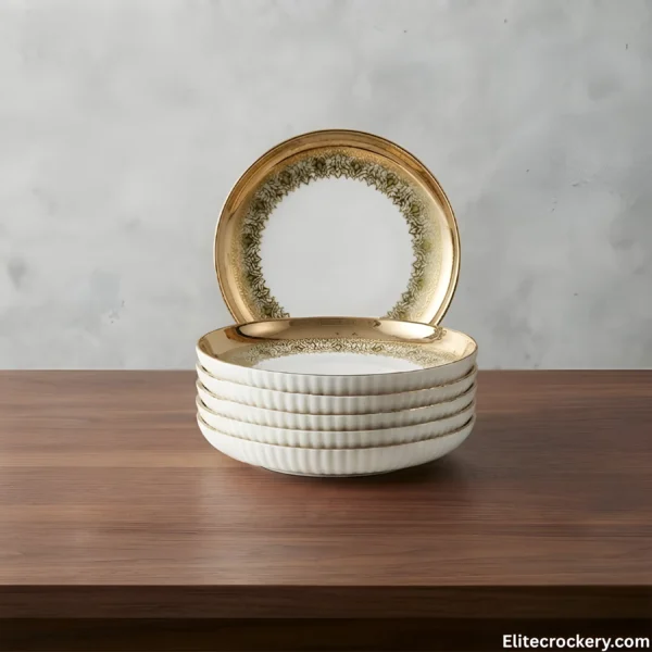Breakfast Set Golden White Plates Stacked Breakfast Set Golden White 32 China Made Plates Stacked