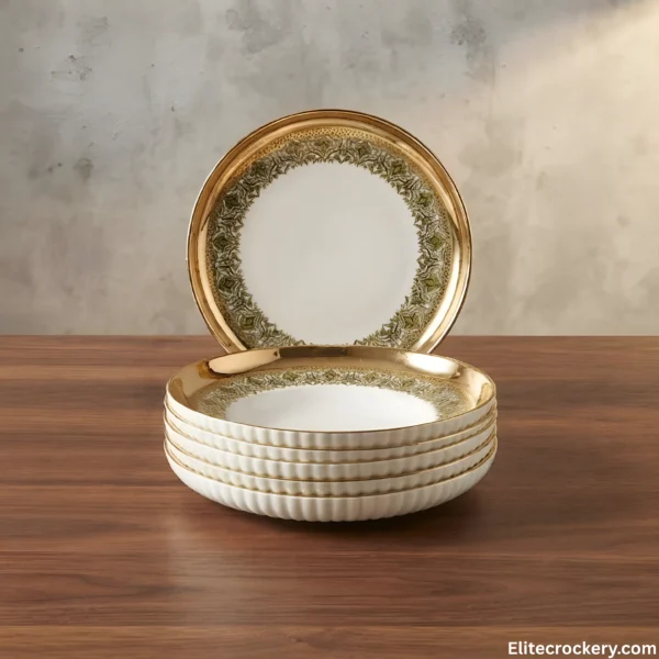Breakfast Set Golden White Plates Angle Breakfast Set Golden White 32 China Made Plates Angled View