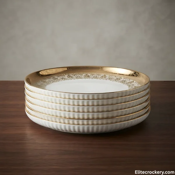 Breakfast Set Golden White Flat Plates Breakfast Set Golden White 32 China Made Flat Plates