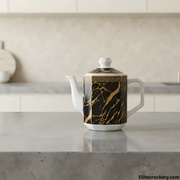 luxury black and gold 8 piece coffee set teapot detail