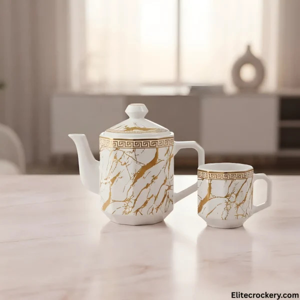 8 Piece Tea Set Display Teapot and matching teacup from the 8 piece tea set