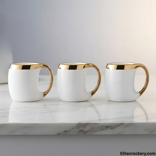 Luxury Gold Trim Ceramic Coffee Mug Set Set of Luxury Gold Trim Ceramic Coffee Mugs on marble counter