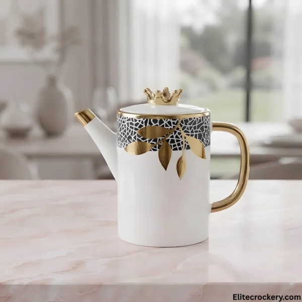 Crown-lidded porcelain teapot from the 8 piece coffee set