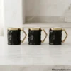 Luxury Black Ceramic Mug set of three with gold handles