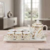 Complete 8 piece tea set with tray teapot and 6 cups