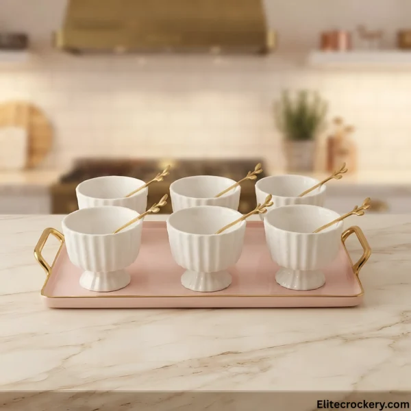 Akura Ice Cream Set with tray and gold spoons