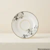 Luxury white and black floral ceramic saucer with gold rim Luxury white and black floral ceramic saucer with gold rim