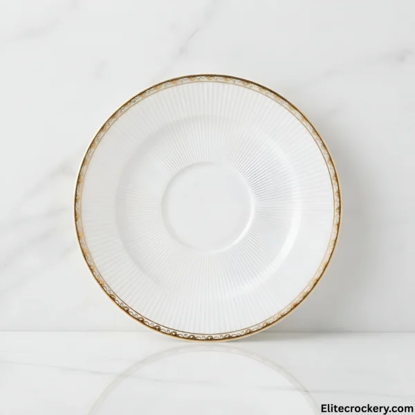 Gold trimmed white saucer plate for tea cups