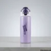 Vertical shot of a purple stainless steel sports water bottle on a clean surface