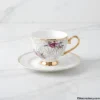 Pink floral tea cup and saucer set with gold handle in Pakistan