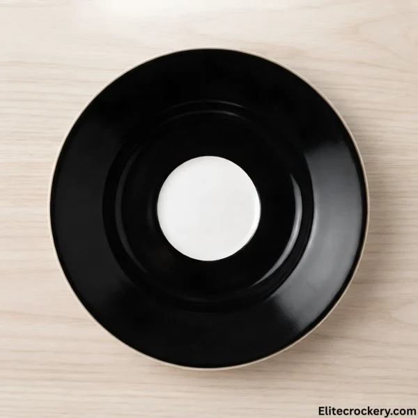 Top view of black and white ceramic saucer