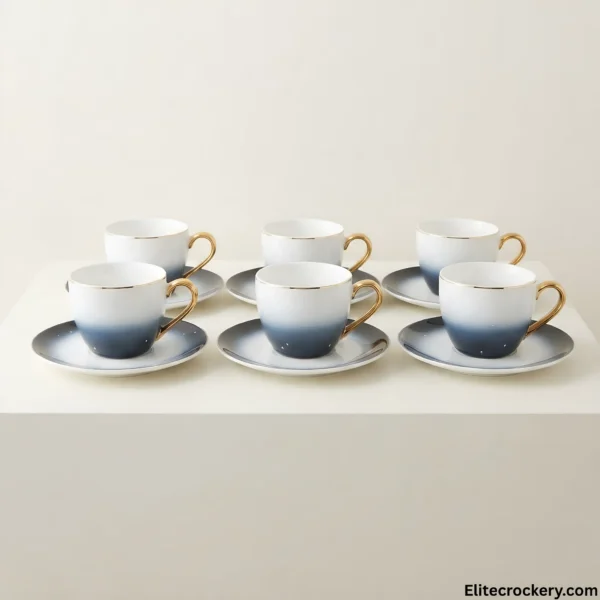 Tea Cup Set Collection Full collection of six luxury tea cups and saucers arranged together