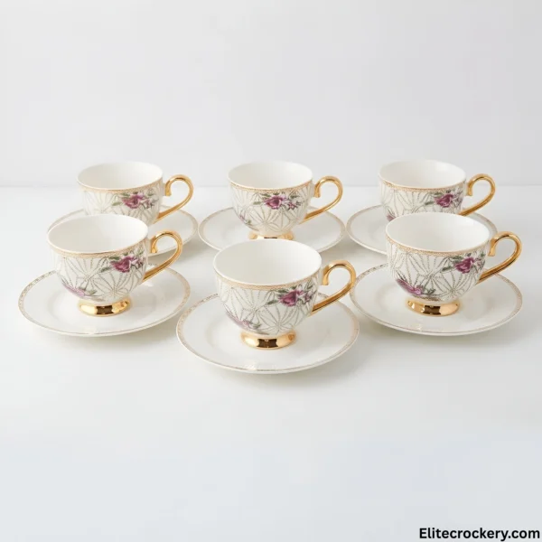 Luxury ceramic tea cups set of 6 pieces with saucers