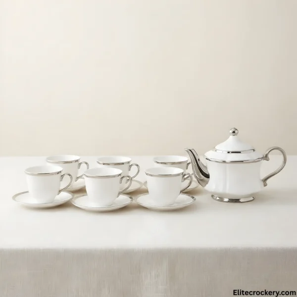 Luxury white and silver tea set arranged elegantly