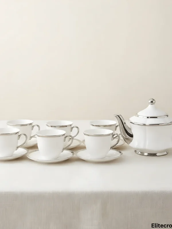 Luxury White and Silver Tea Set Luxury white and silver tea set arranged elegantly